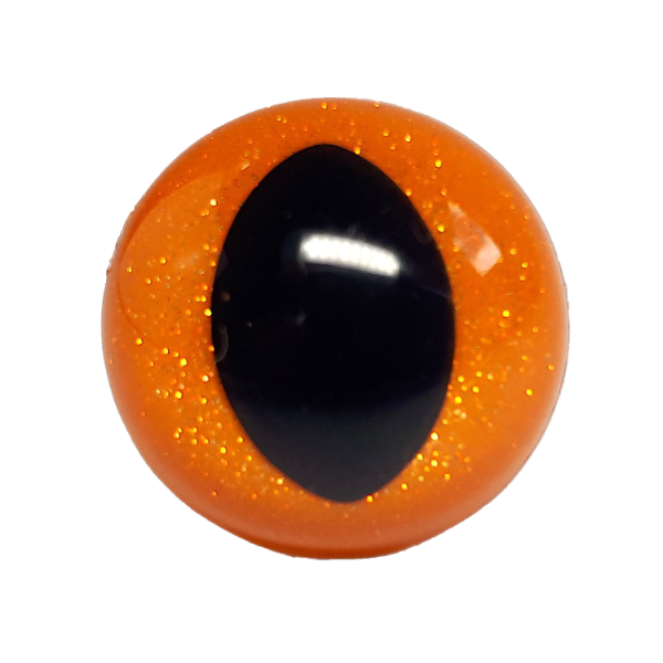 30mm Clear Safety Eyes with an Orange Glitter Slip and Black Iris