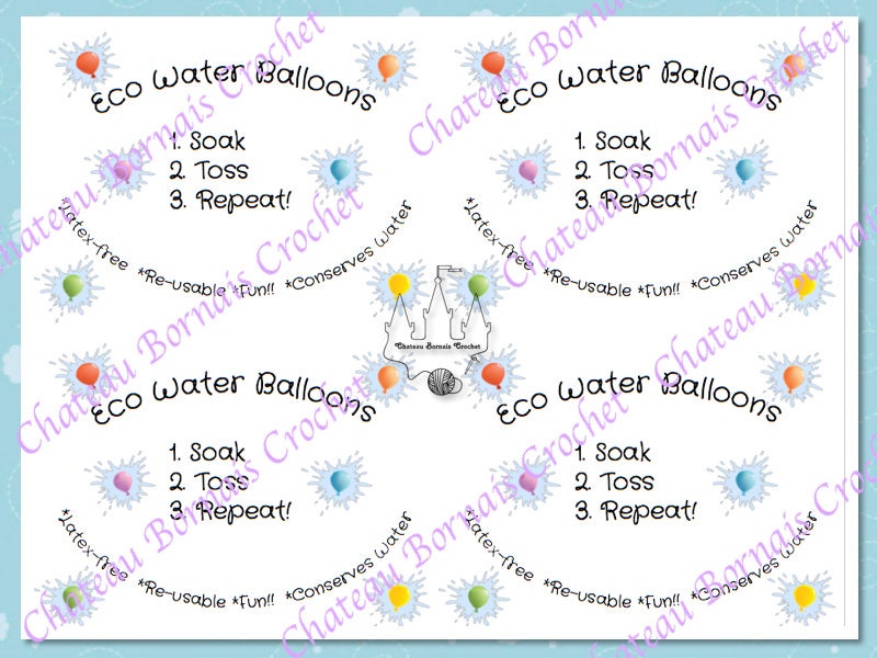 Printable Crocheted Water Balloons Label (with balloon splats)