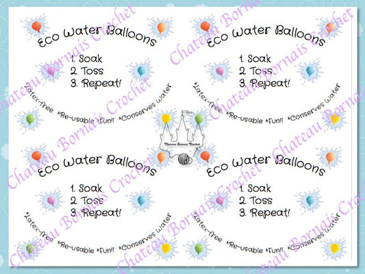 Printable Crocheted Water  Balloons Label (with balloon splats)